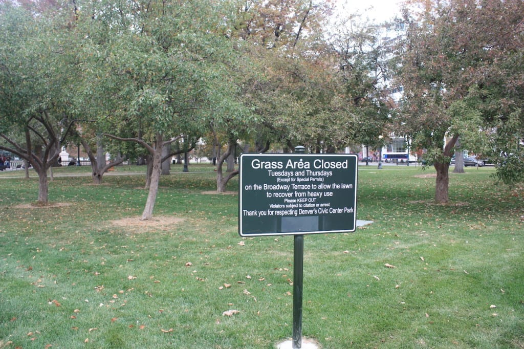 Civic Center Park Grass Area Sign