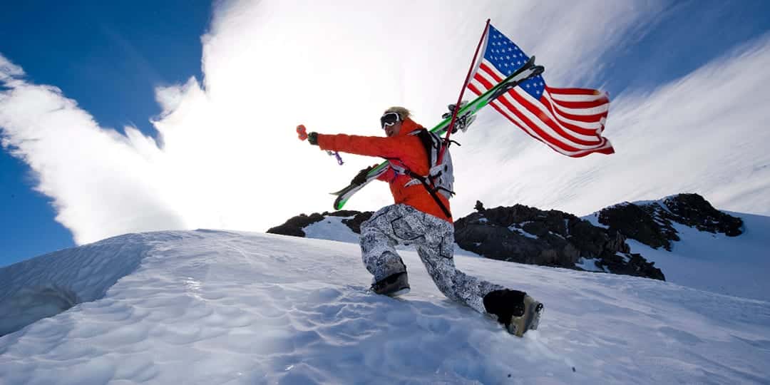 USA Flag Skier Hiker