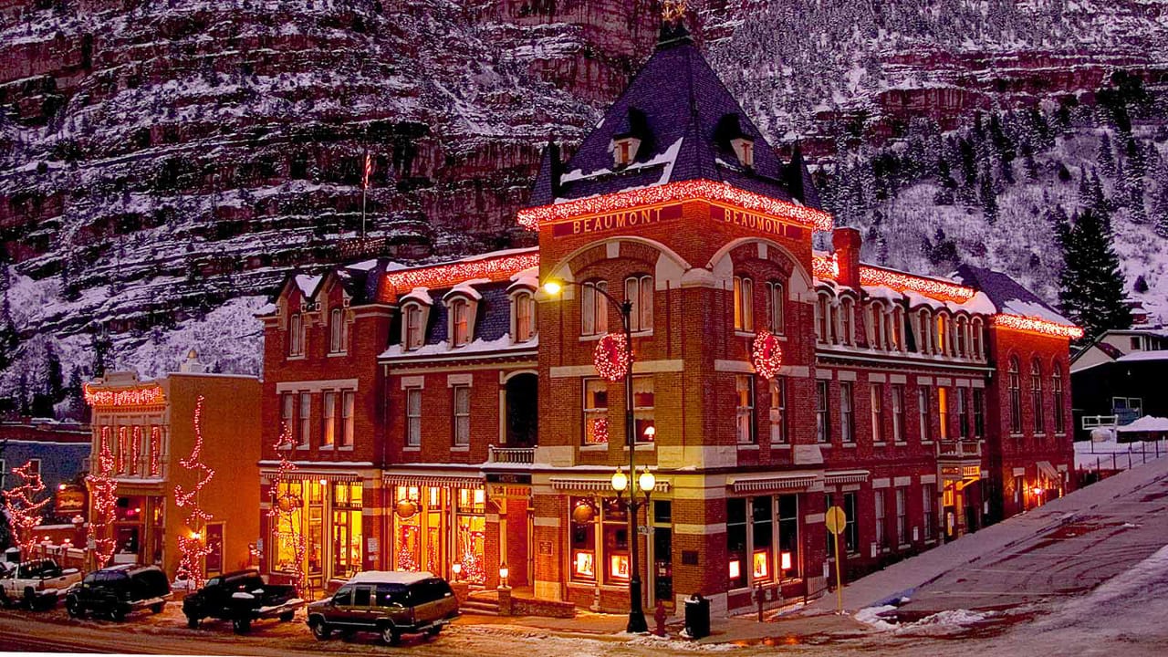 Beaumont Hotel Ouray Colorado Winter Lights