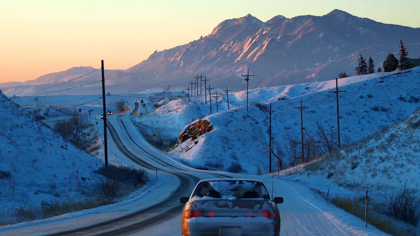Winter Driving Highway 36 Boulder Colorado Sunrise