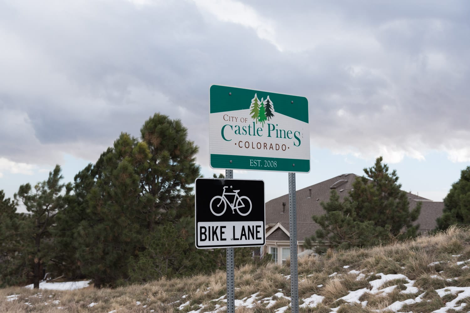 Castle Pines CO Welcome Sign Bike Lane