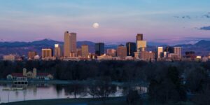 Denver CO Travel Destination City Skyline Blue Moon