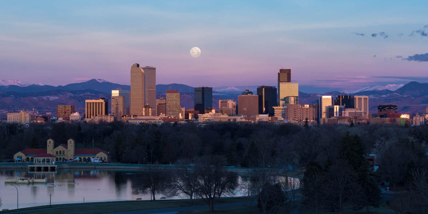 Denver CO Travel Destination City Skyline Blue Moon