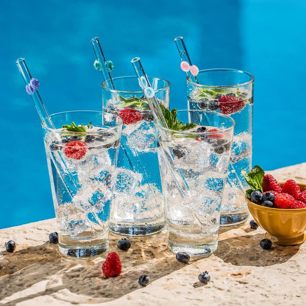 Hummingbird Glass Straws Fruit Cocktails