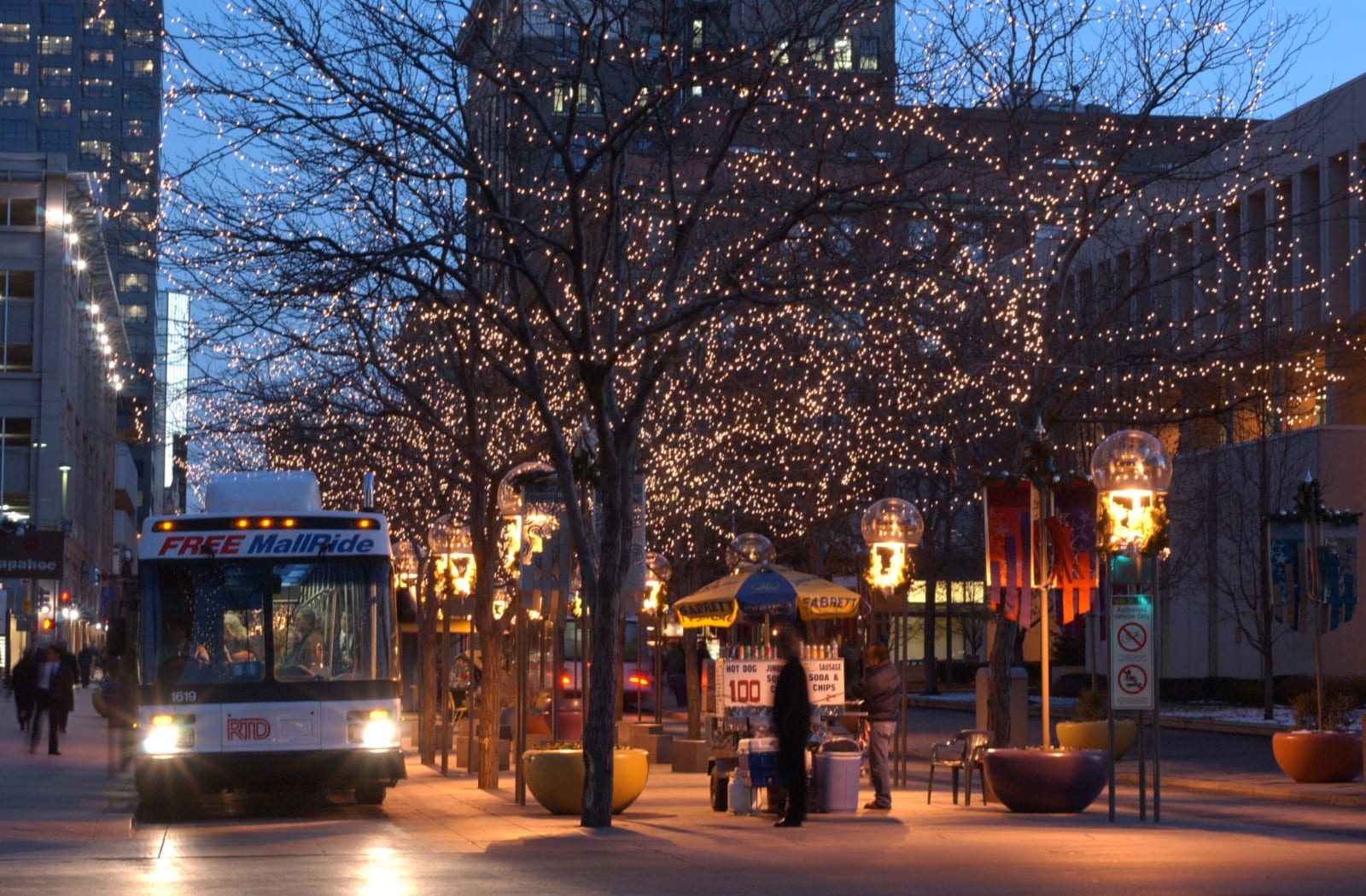 16th Street Mall Shuttle Bus Night Denver CO