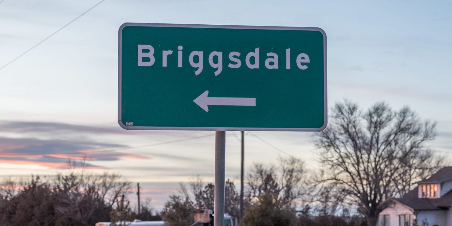 image of town of Briggsdale sign