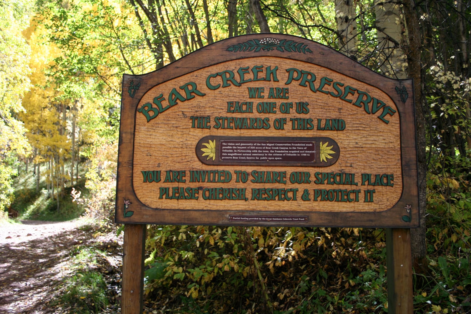 Hiking Telluride CO Bear Creek Preserve Trail Sign