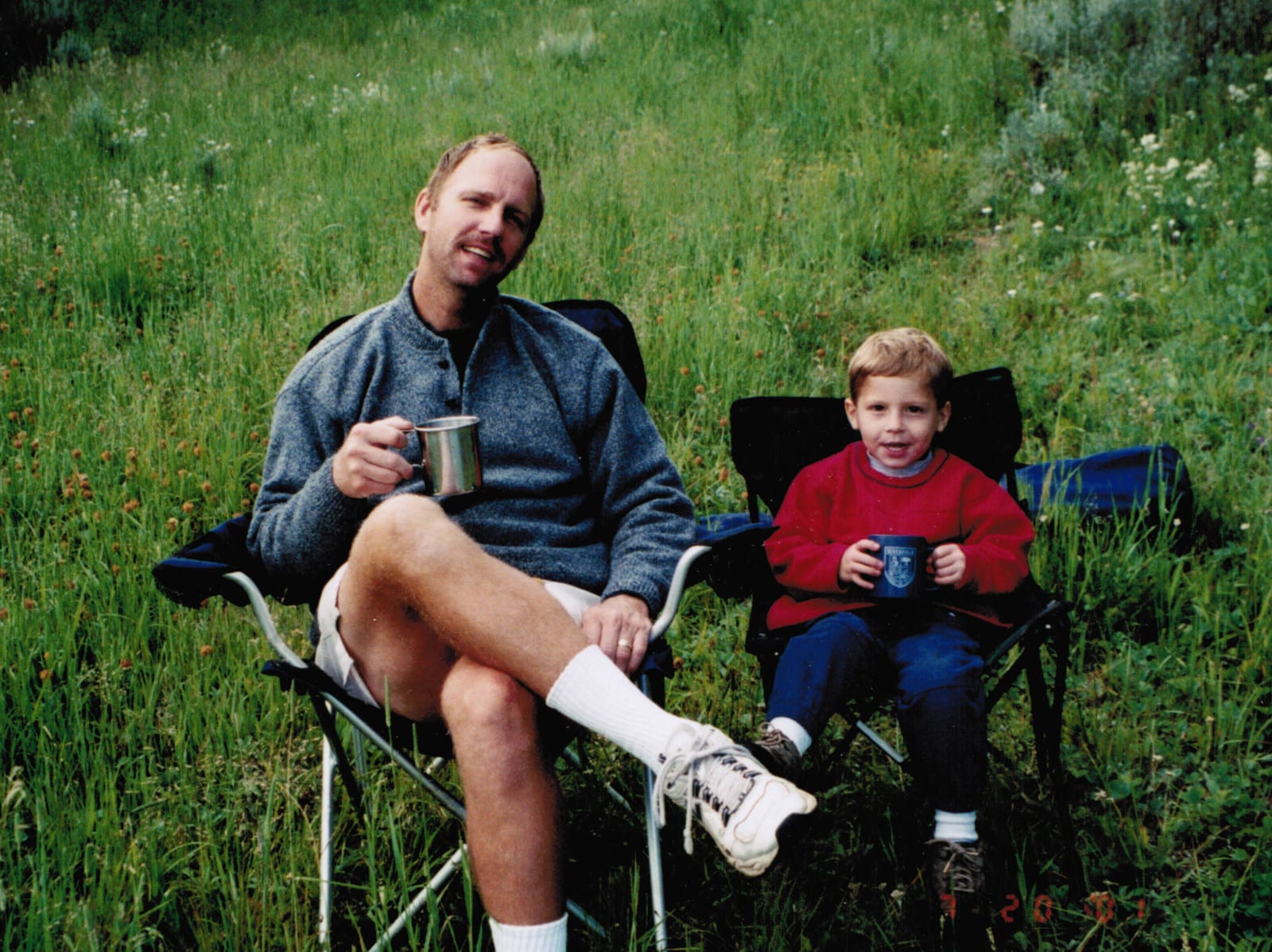 Camping Kids Checklist Dad Son Chairs Coffee Cocoa
