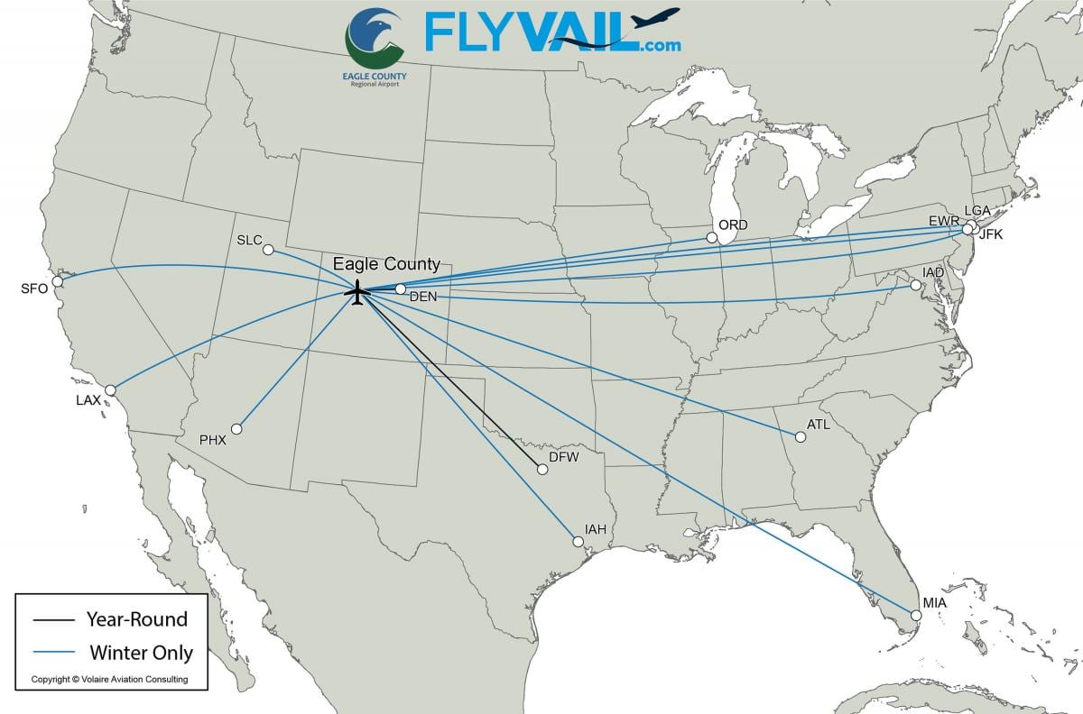 Eagle County Regional Airport Flight Route Map