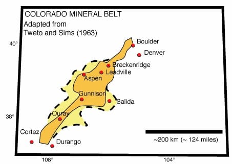 Colorado Mining History Mineral Belt Map