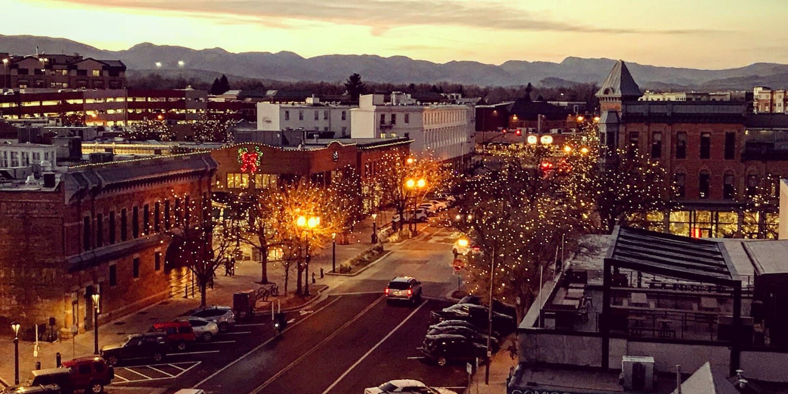 Old Town Downtown Fort Collins CO Sunset