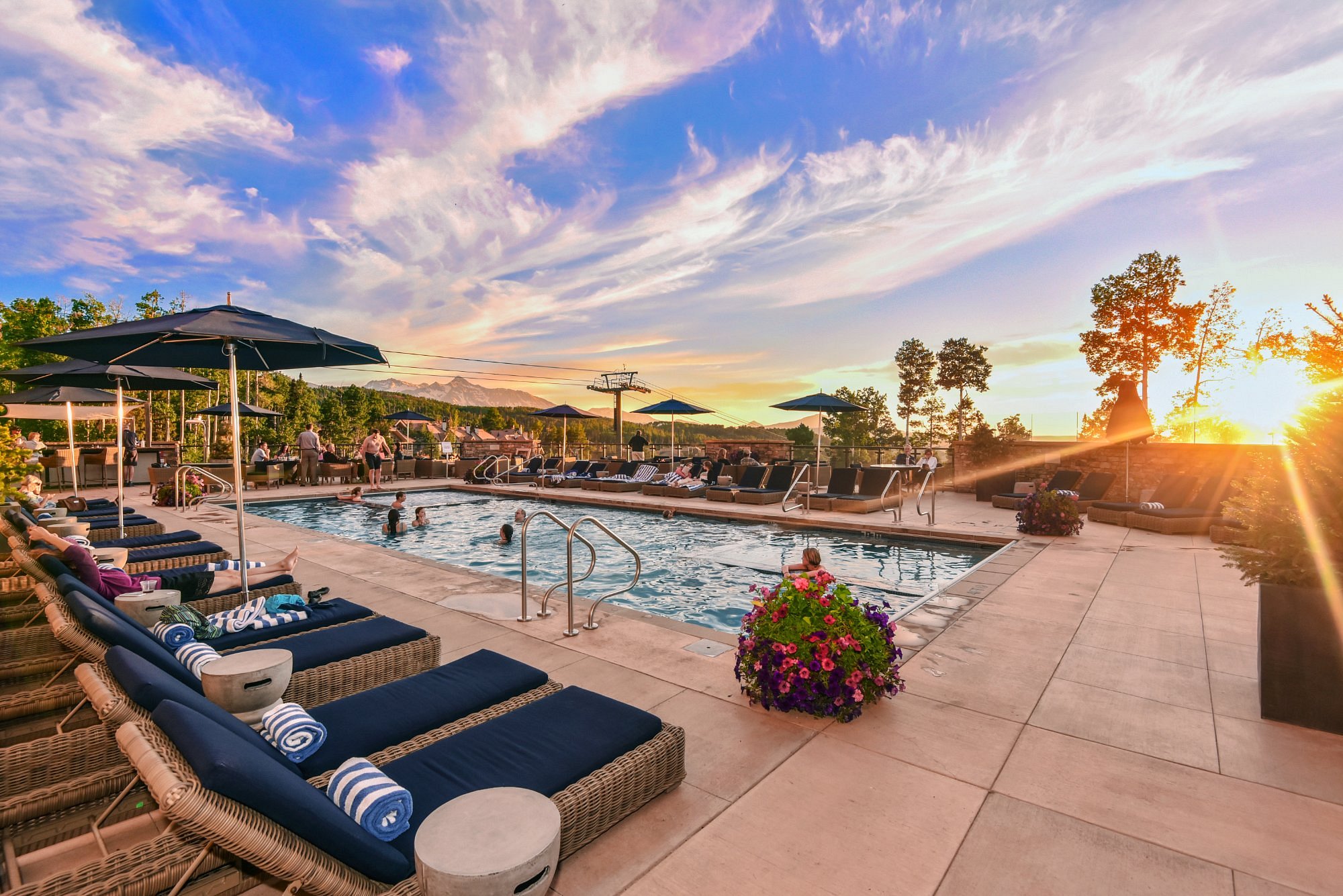 pool at sunset at the Madeline Hotel in Telluride