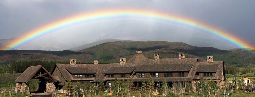 devil's thumb ranch with mountains in background