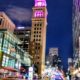 Downtown Denver Colorado Night Cityscape 16th Street Mall Clocktower