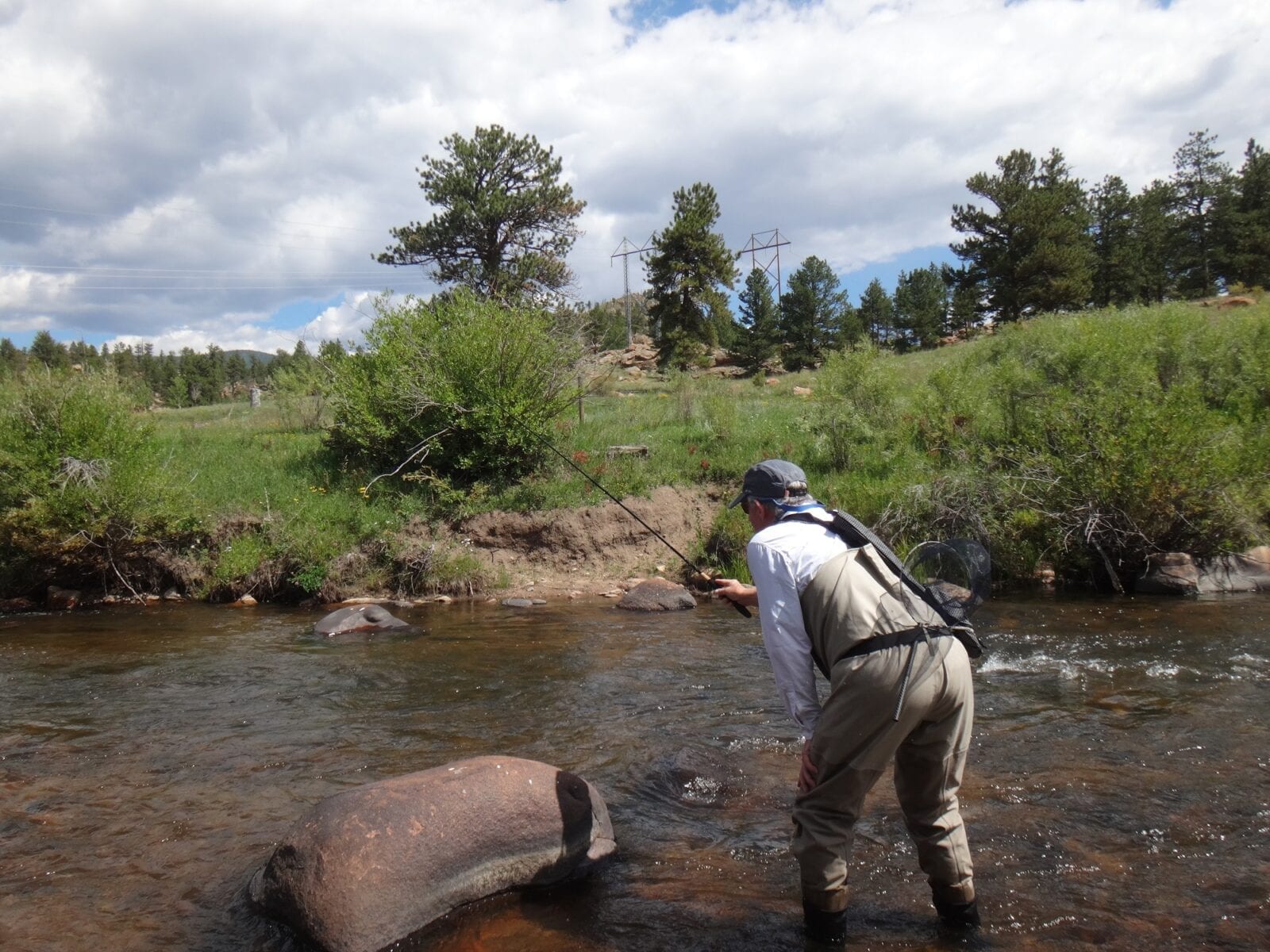 Fly Fishing for Trout in Shallow Stream Park County Colorado