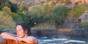 SunWater Spa Hot Springs Pool Manitou Springs Colorado Woman Soaking