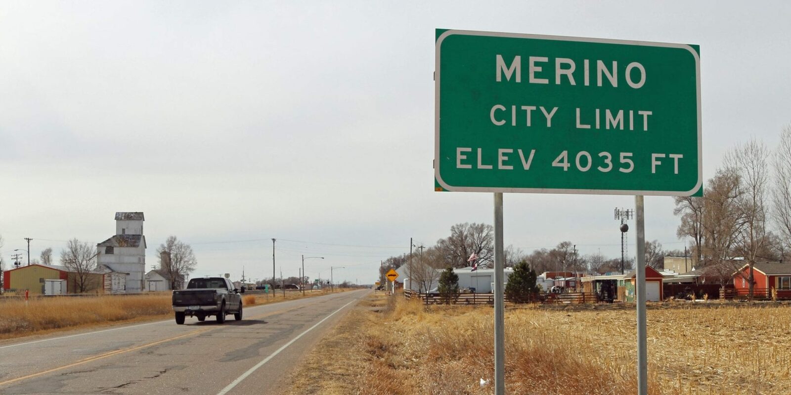 image of town of merino sign