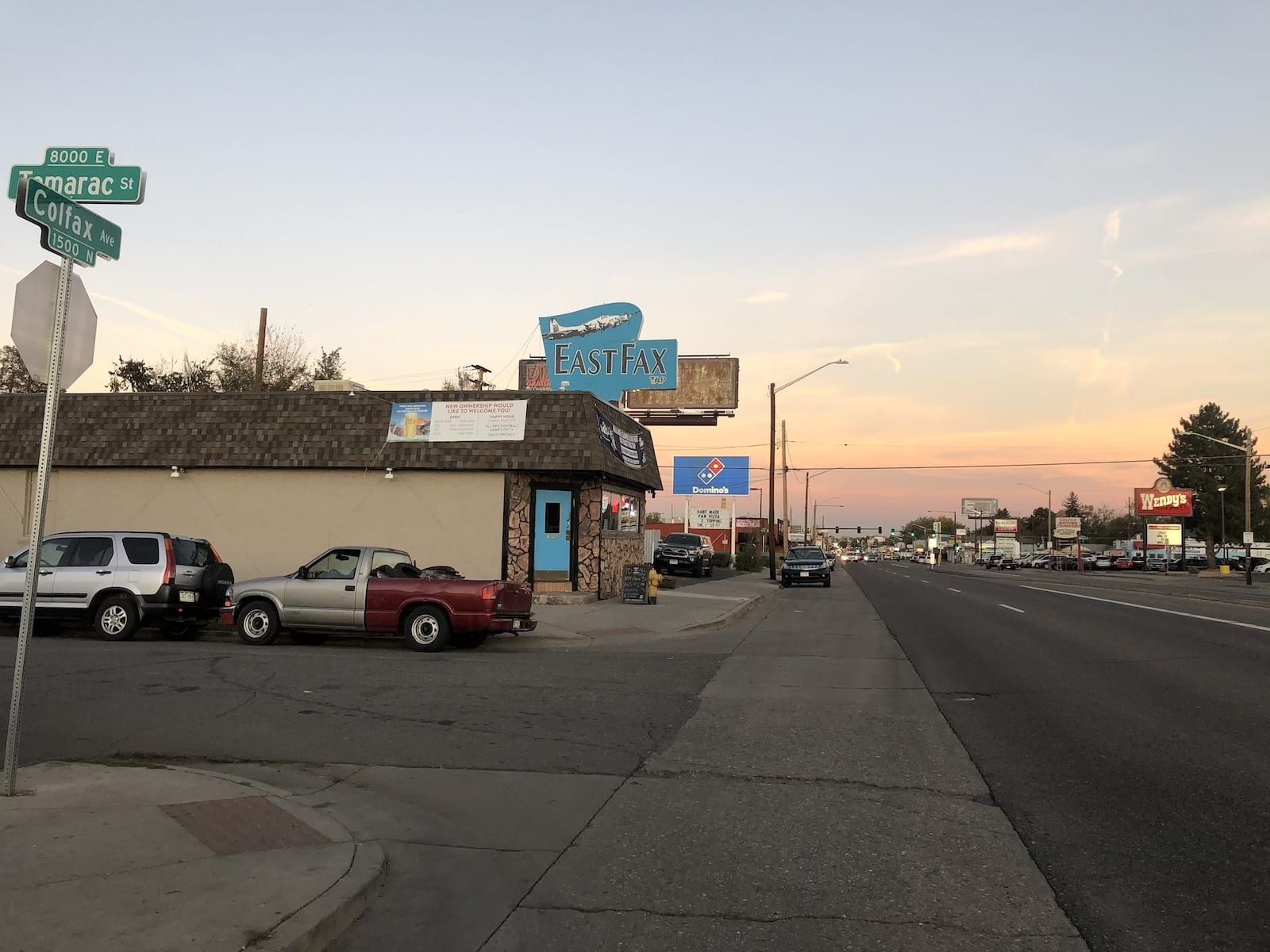 East Colfax Avenue and Tamarac Street Sign East Fax Bar