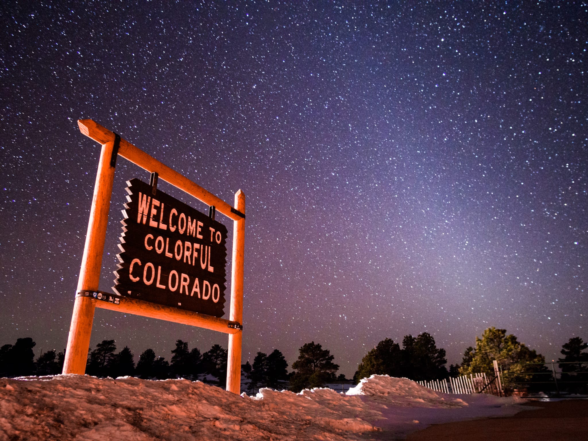 Colorful Colorado Sign Night Sky Stars