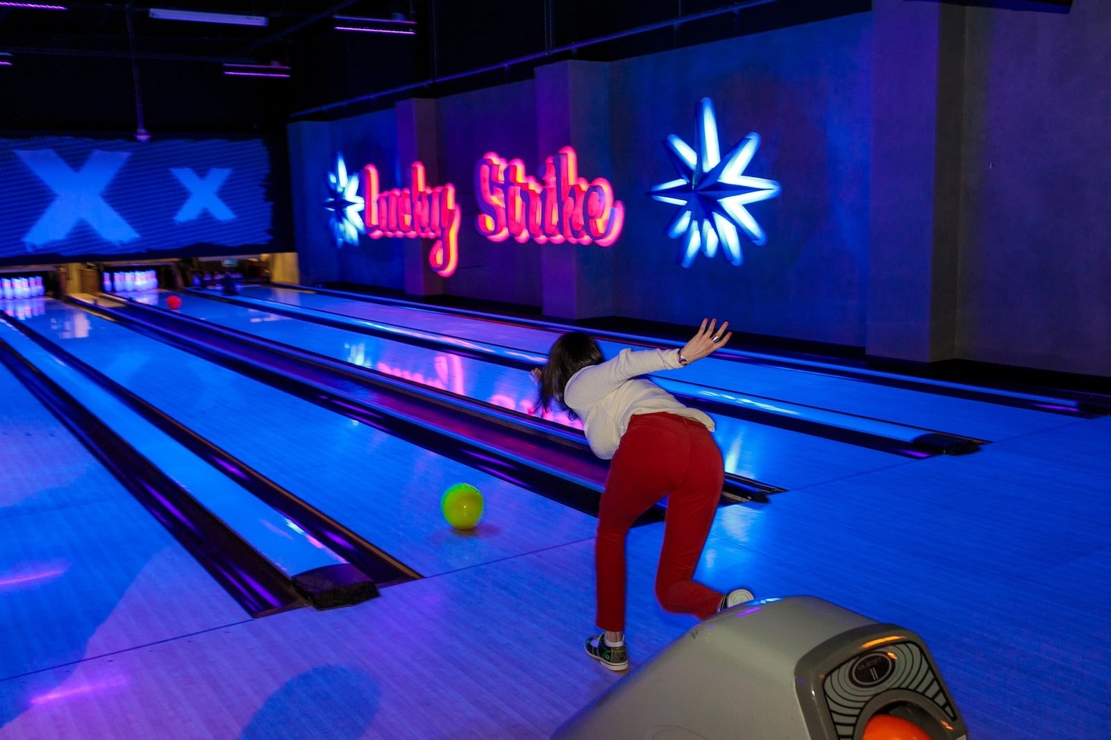 Image of a person bowling at Lucky Strike in Denver, Colorado