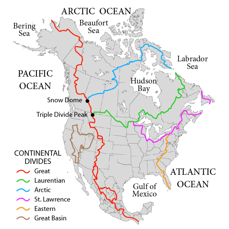 Map of North America Water Divides