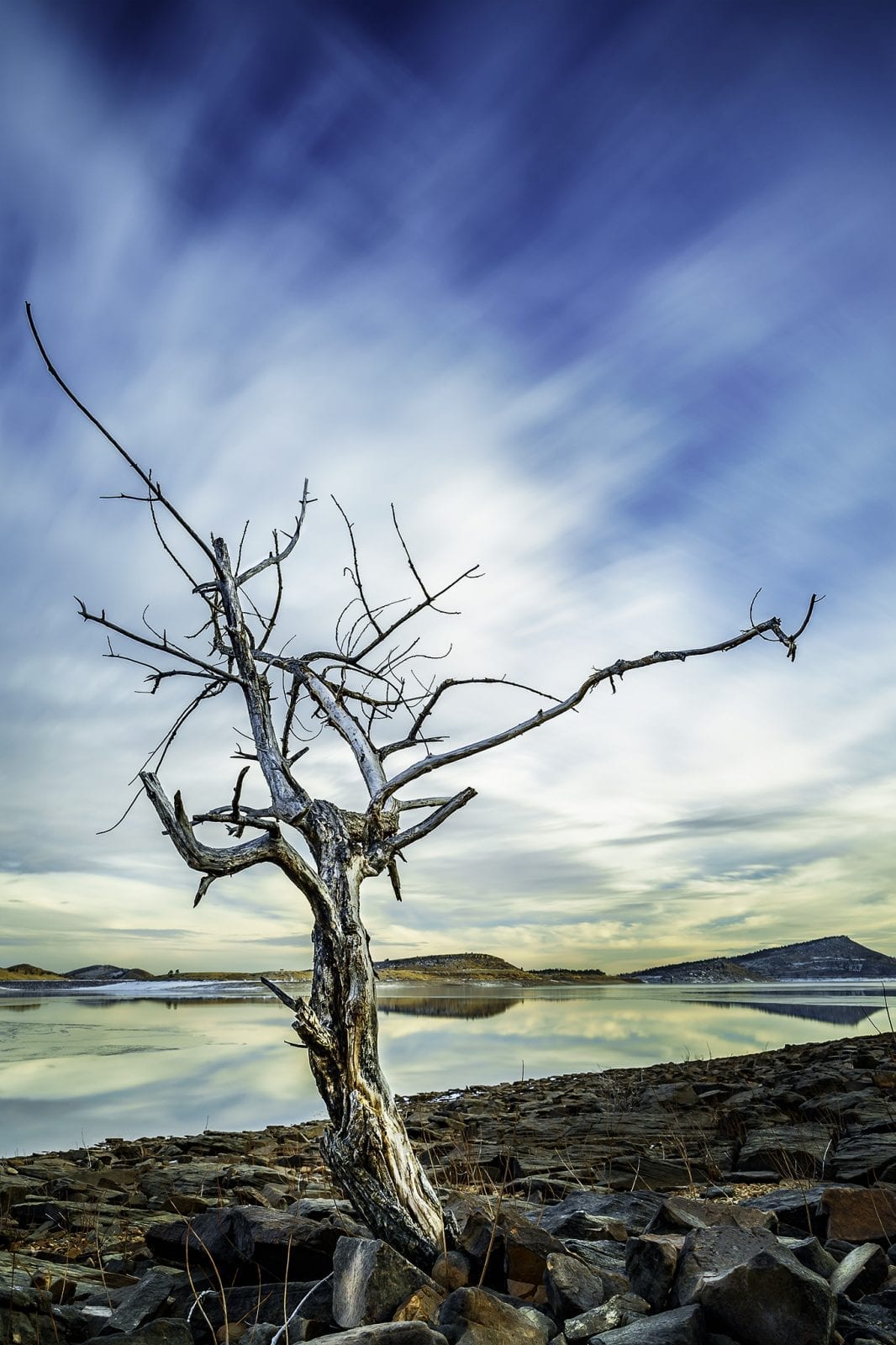 The rocky shores of Carter Lake in Northern, Colorado