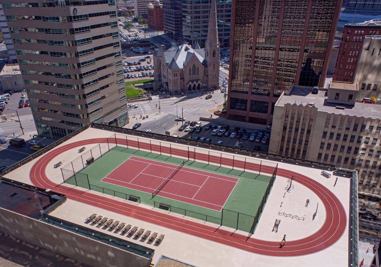 Take advantage of this sunny weather with a game of tennis on our rooftop Skycourt, CO