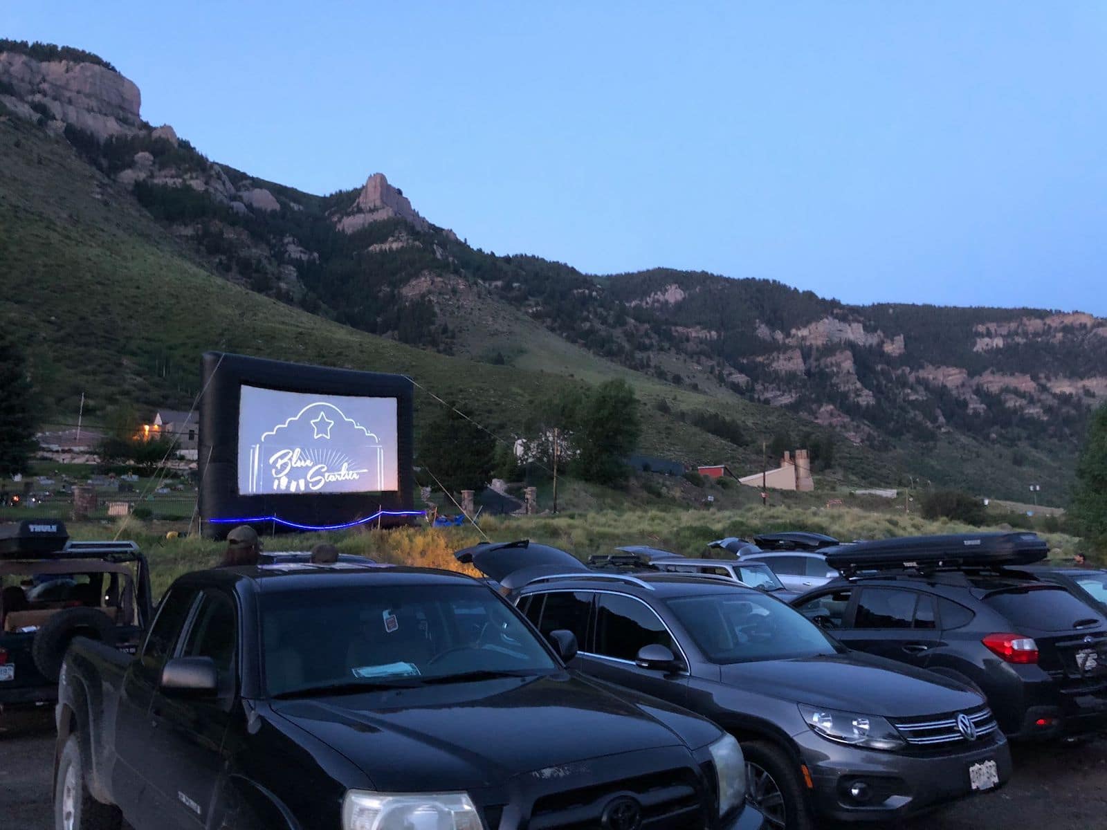 Image of the Blue Starlight Drive-in pop up theater in Minturn, Colorado