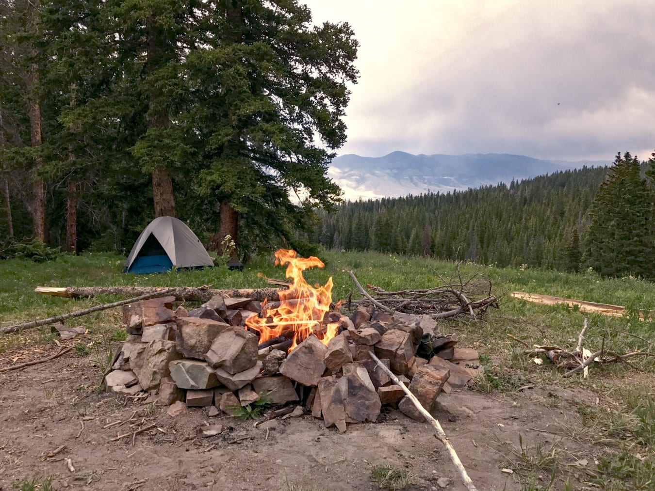 Colorado Dispersed Campsite with Tent and Campfire