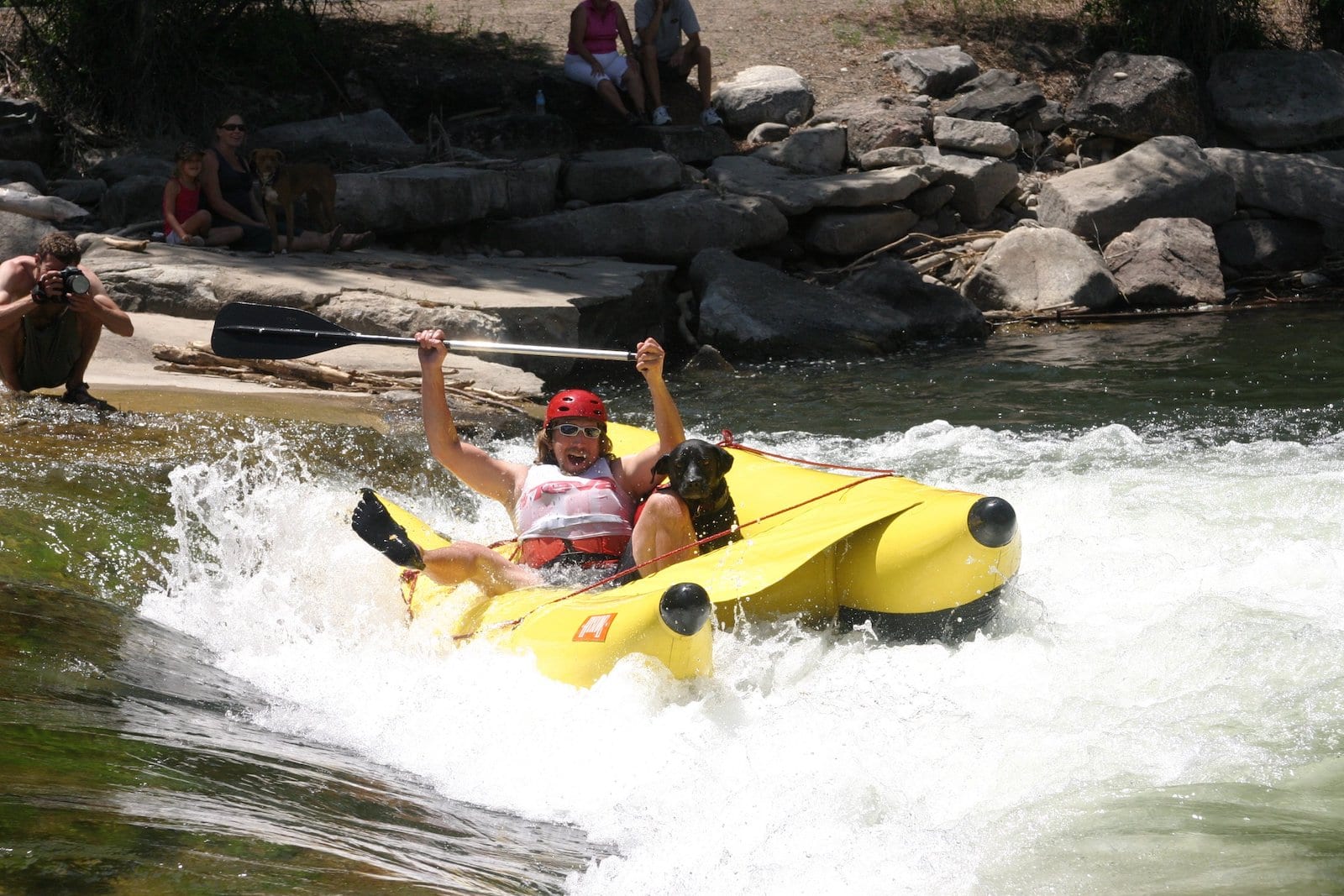 Gunnison River Festival Rafter on Banana Boat in Whitewater Park