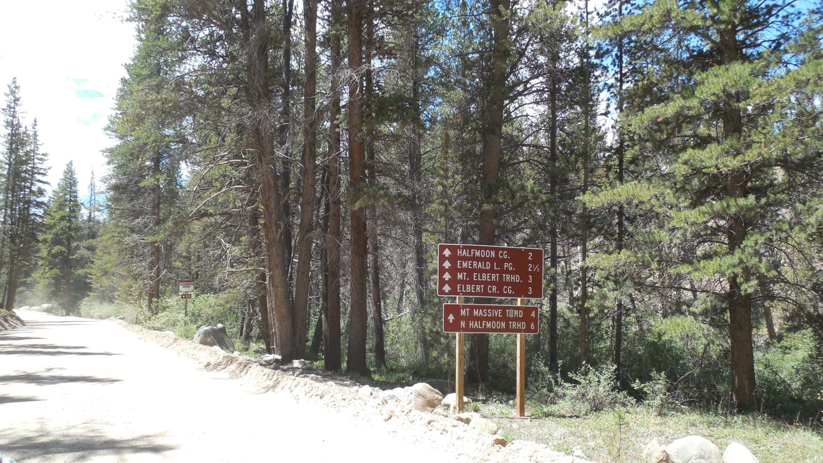 Halfmoon and Elbert Creek Campgrounds and Mt Elbert Trailhead Sign