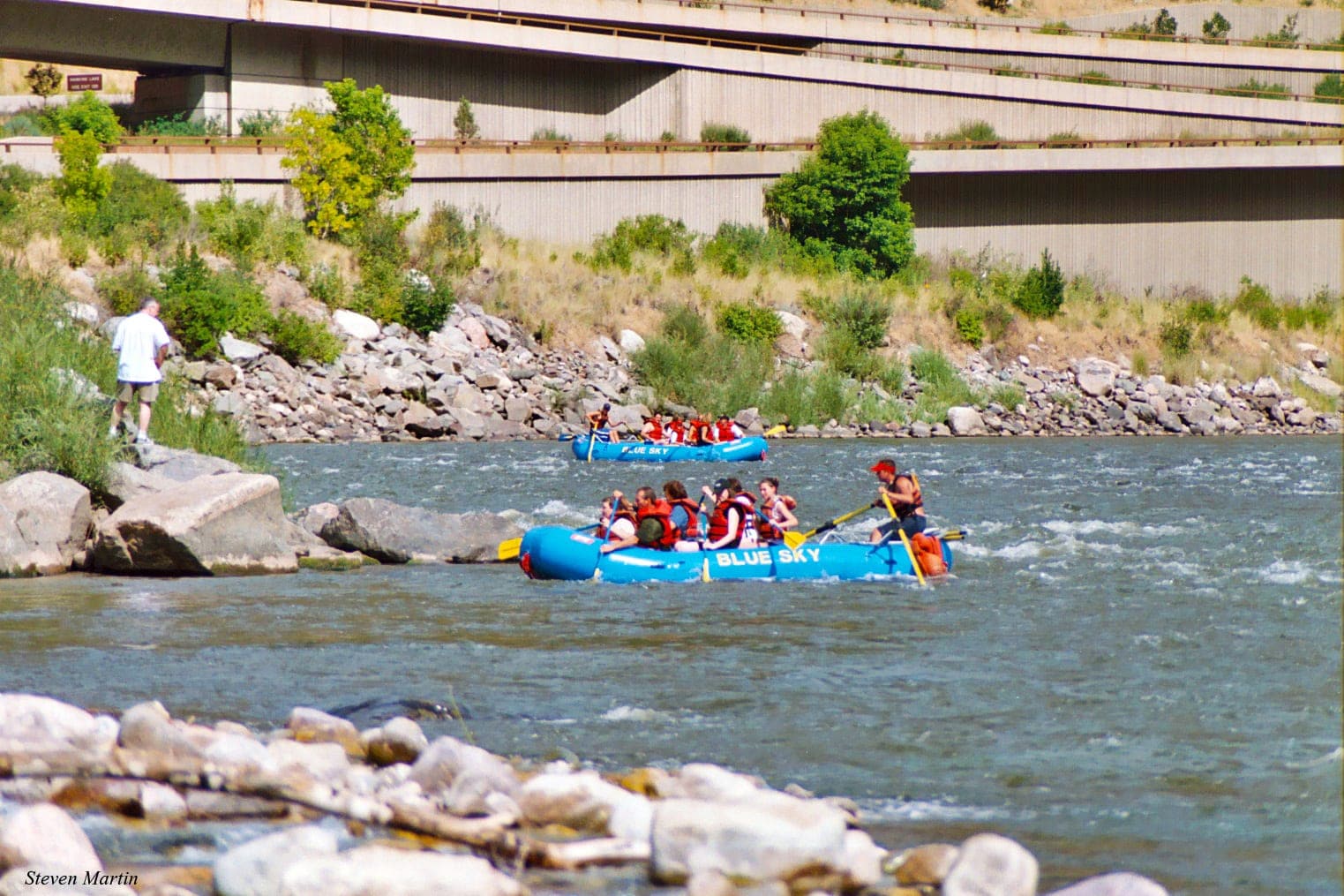 Rafts Land in Glenwood Canyon on Colorado River