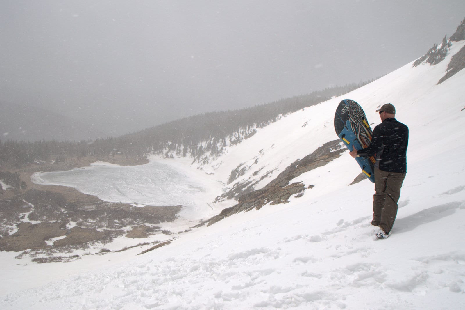Snowboarder at St Mary's Glacier Colorado