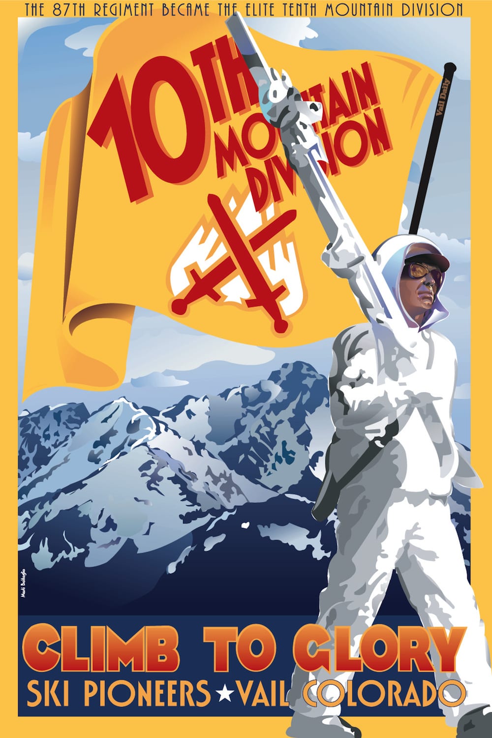 Poster Antik Ski Perintis Vail Colorado Divisi Gunung ke-10