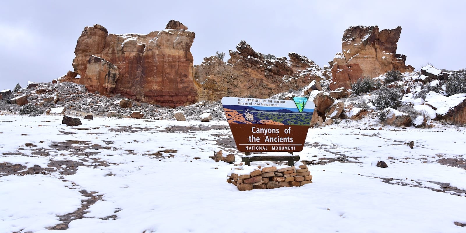 Canyons of the Ancients National Monument Sign Winter