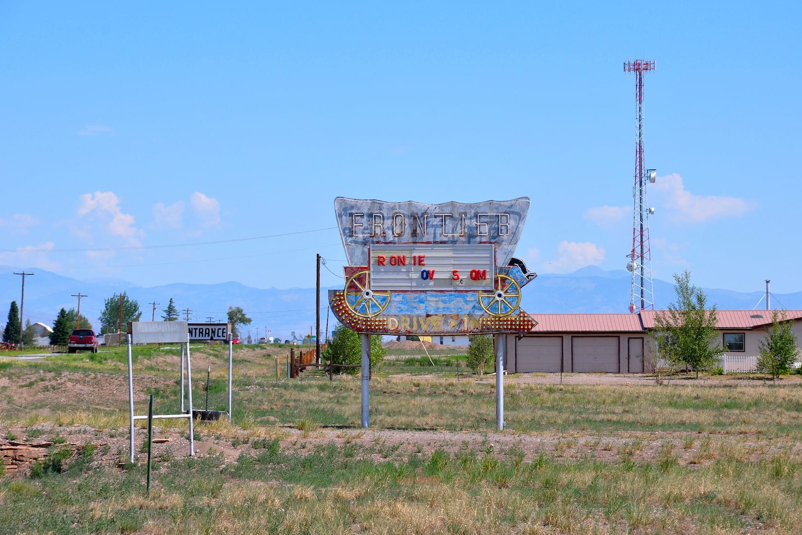 Frontier Drive-In Movie Theater Center Colorado Welcome Sign