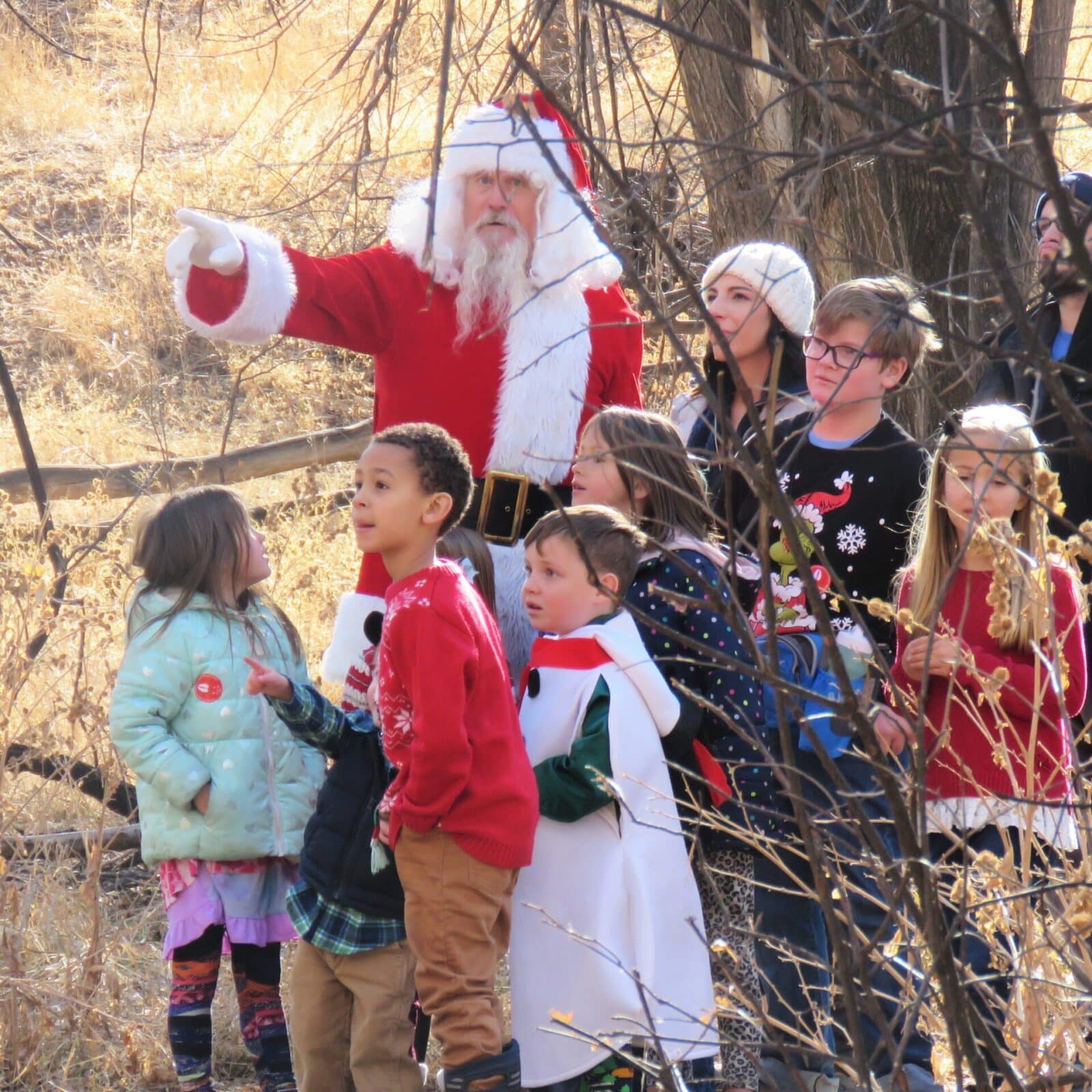 Kids go on a nature's hike with Santa Claus in Colorado