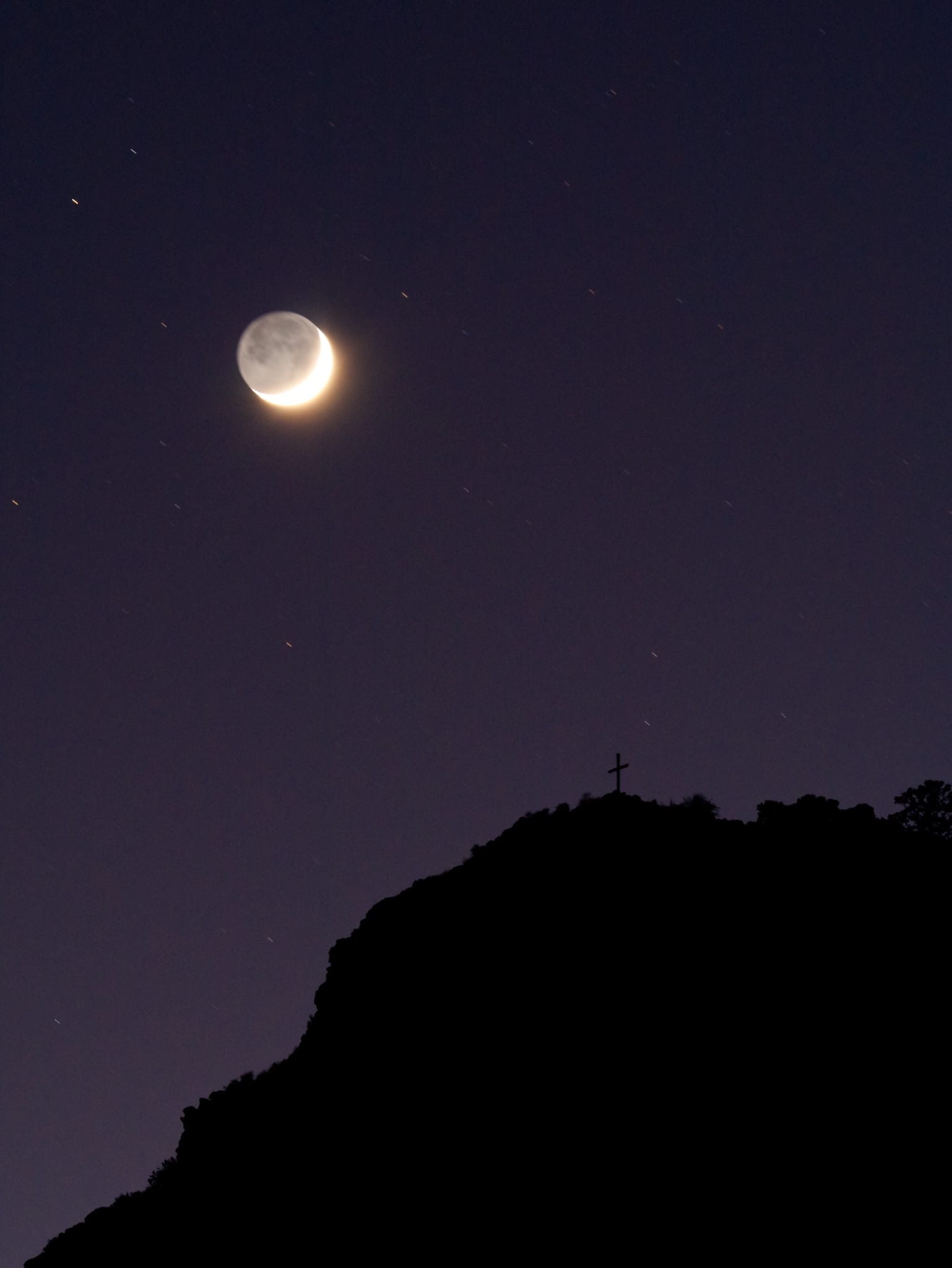 UFO Night Sky Moon and Cross