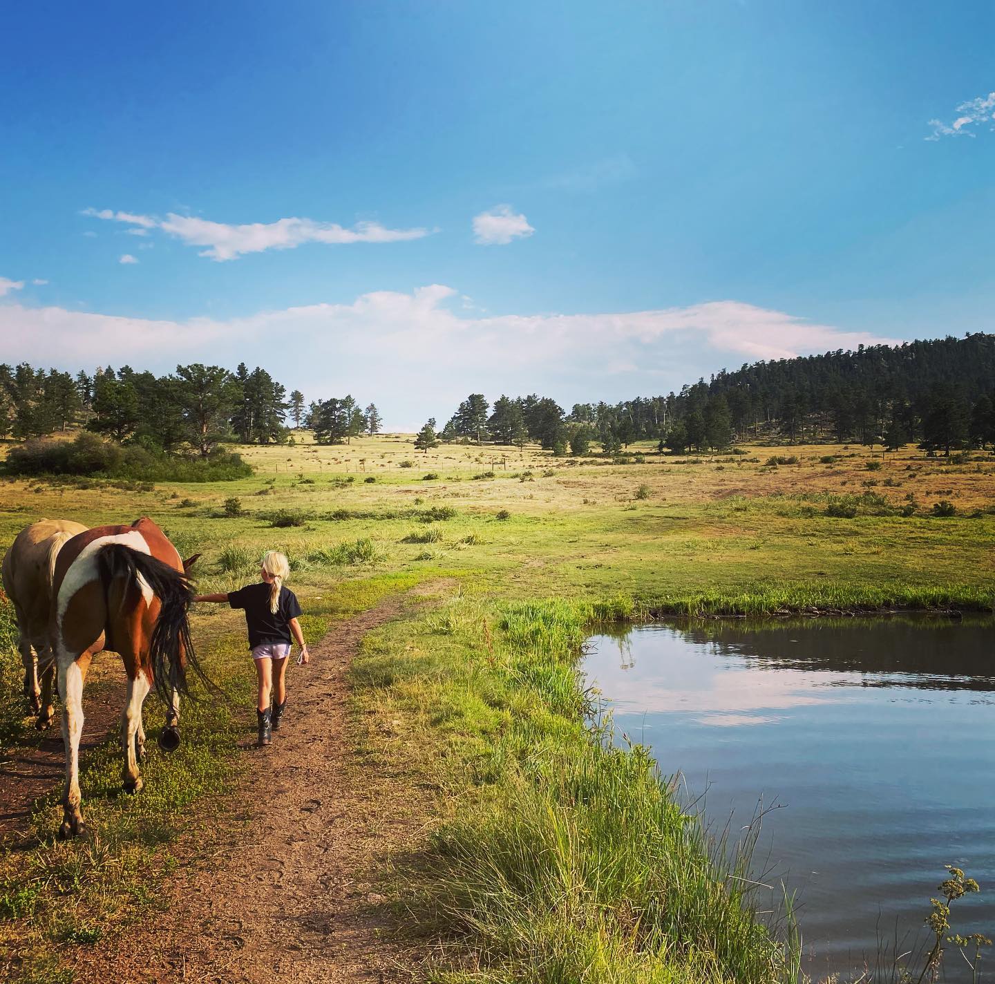 Image of a little girl walking with a horse at Sundance Trail Guest Lodge, CO