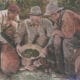 3 men gold panning in river in Cripple Creek, CO 1904