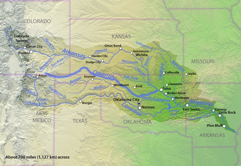 Image of the Cimarron River on a map