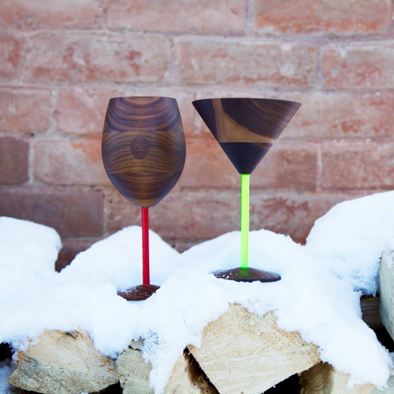 Image of David Rasmussen wooden wine and martini glasses