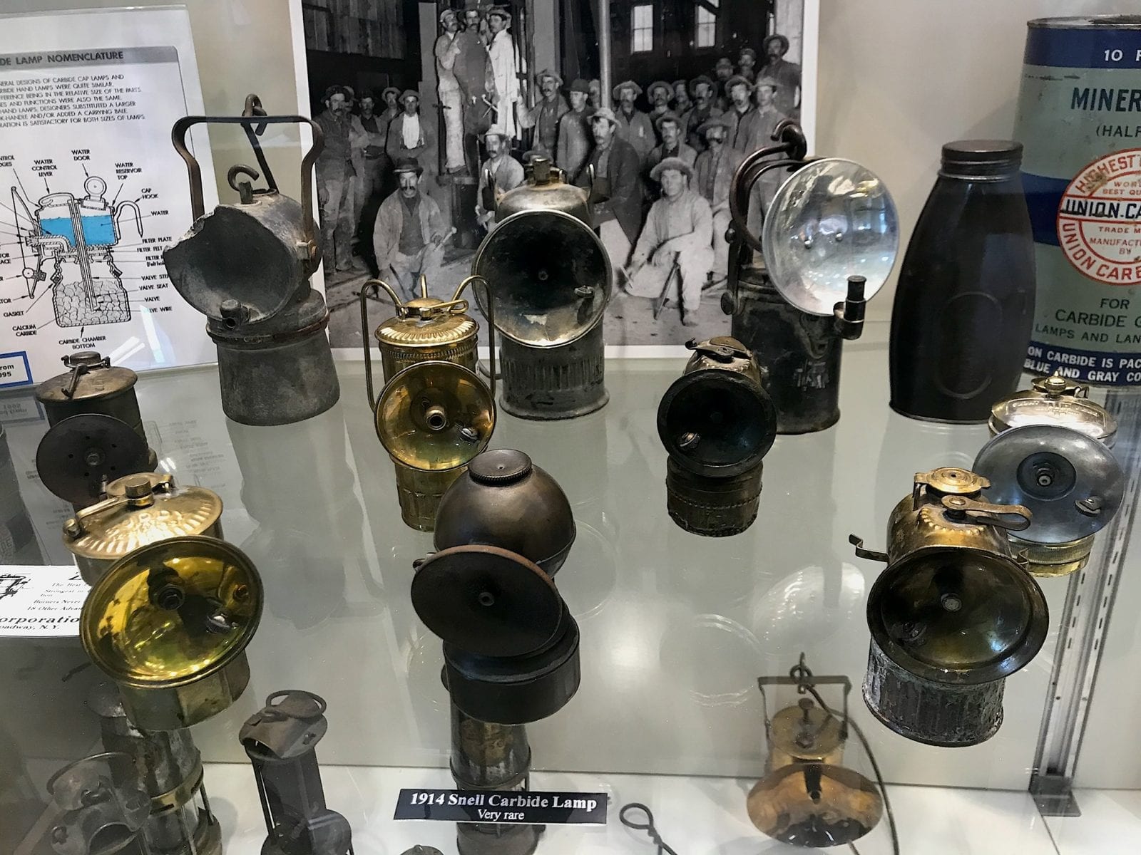 Image of 1914 snell carbide lamps at the Mine Museum in Golden, Colorado