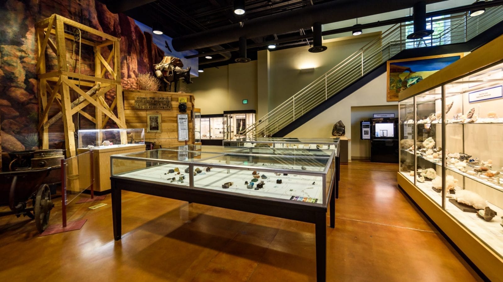 Image of the showcases at the Mines Museum in Golden, Colorado