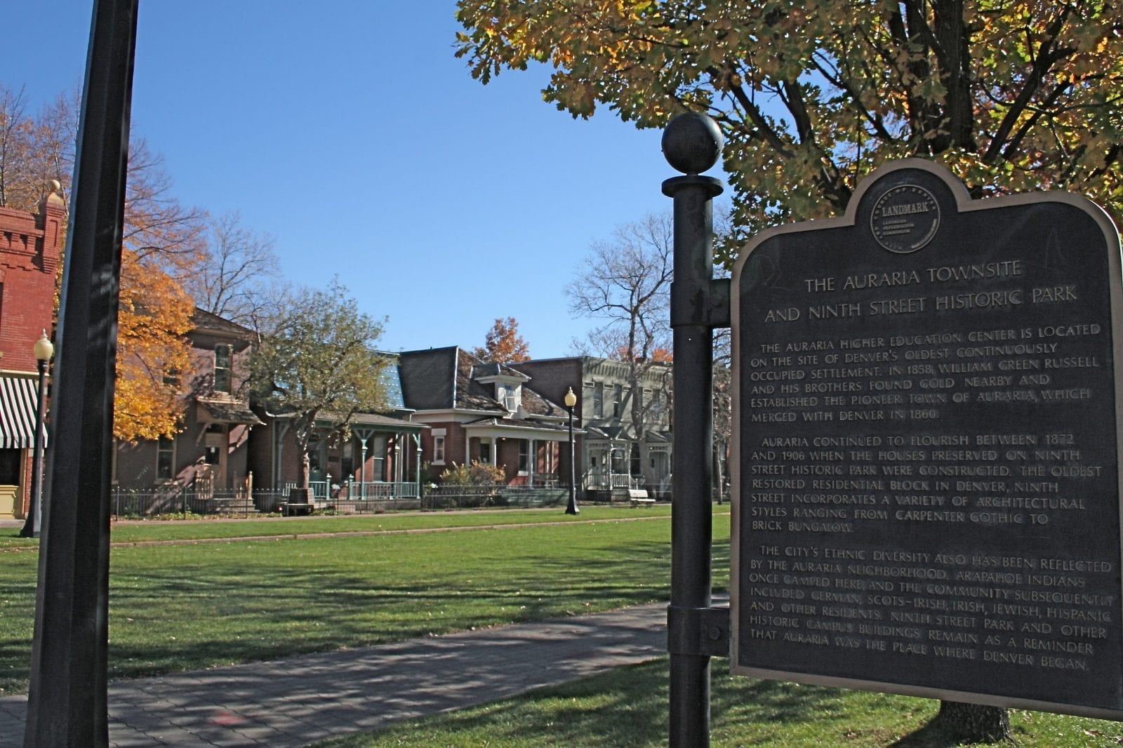 Image of the sign explaining the history of the Ninth Street Historic Park in Denver, Colorado