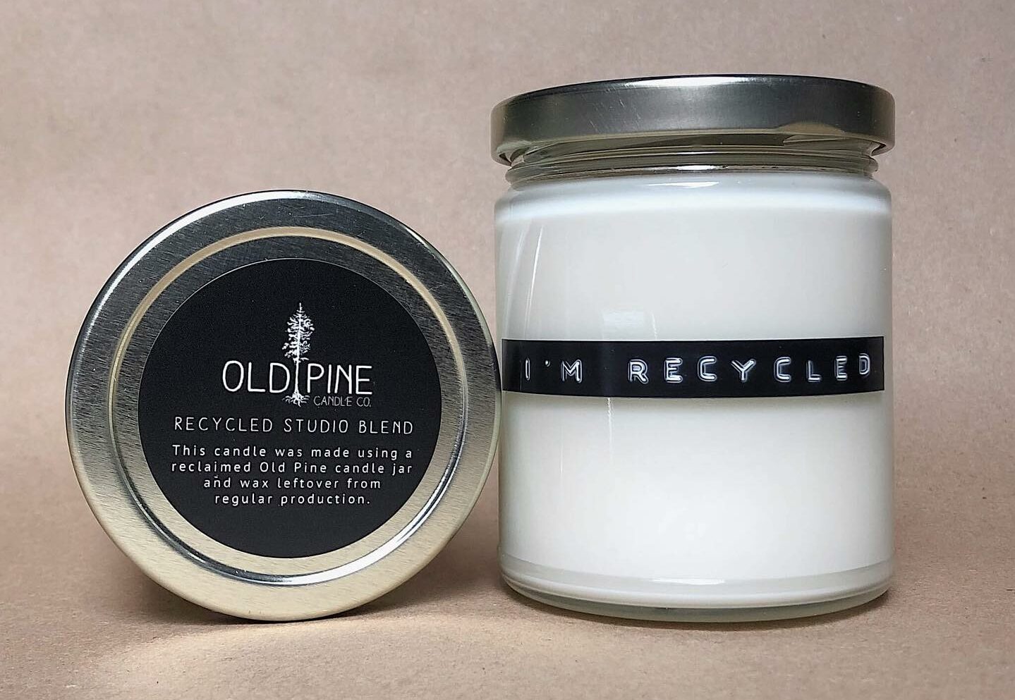 Image of the Old Pine Candle Company "I'm Recycled" candle