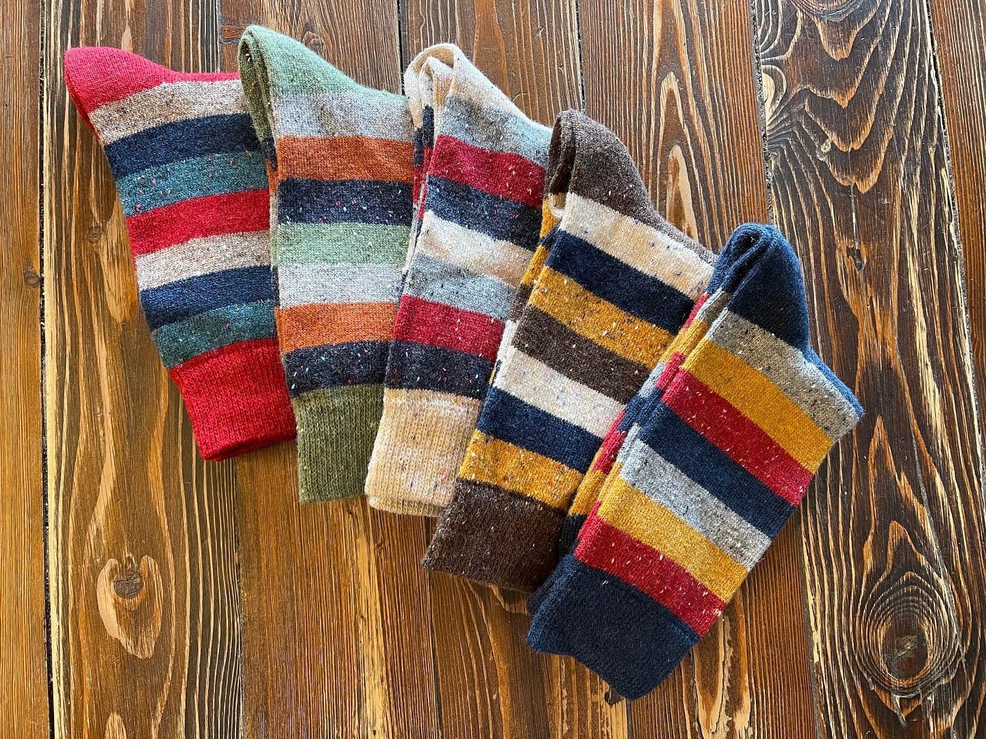 Image of stripped socks produced at Phoenix Fiber Mill in Olney Springs, Colorado