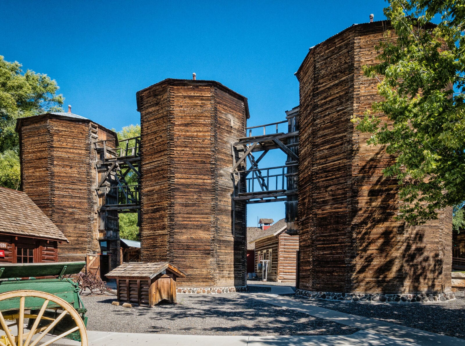 Image of the barn silos at the Pioneer Town Museum in Cedaredge, Colorado