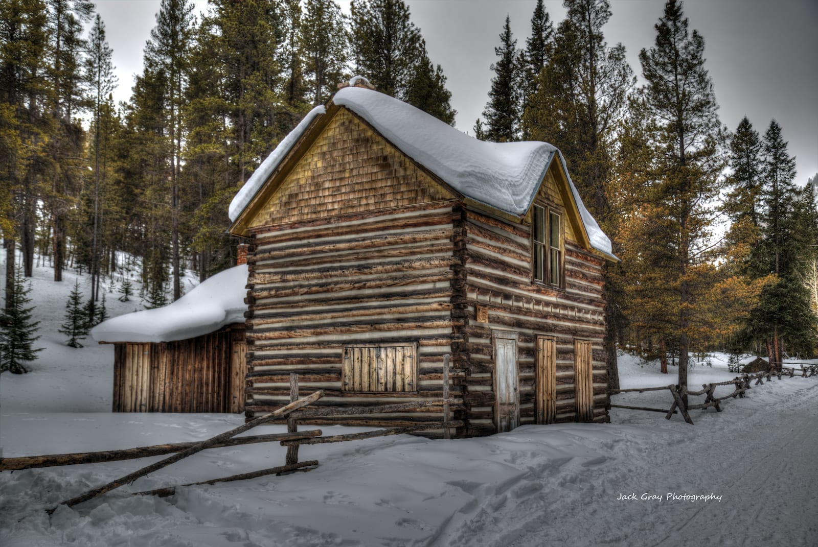 St. Elmo Ghost Town Log Cabin in the snow