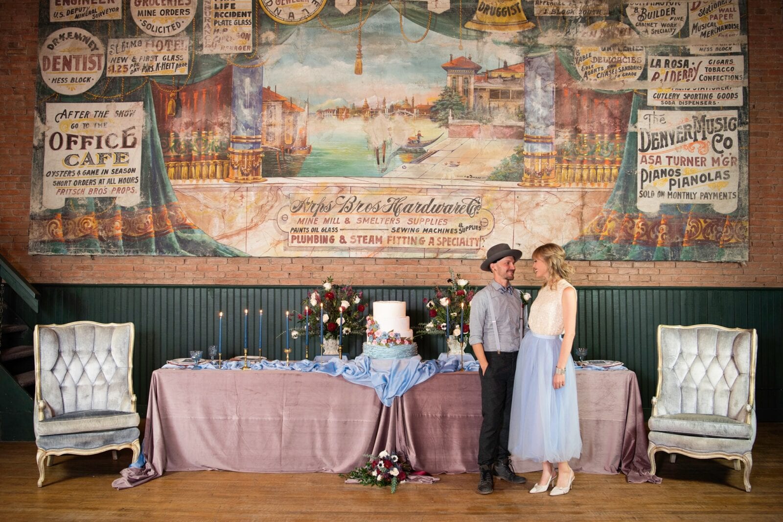 Image of a couple having their wedding at Wright's Opera House in Ouray, Colorado